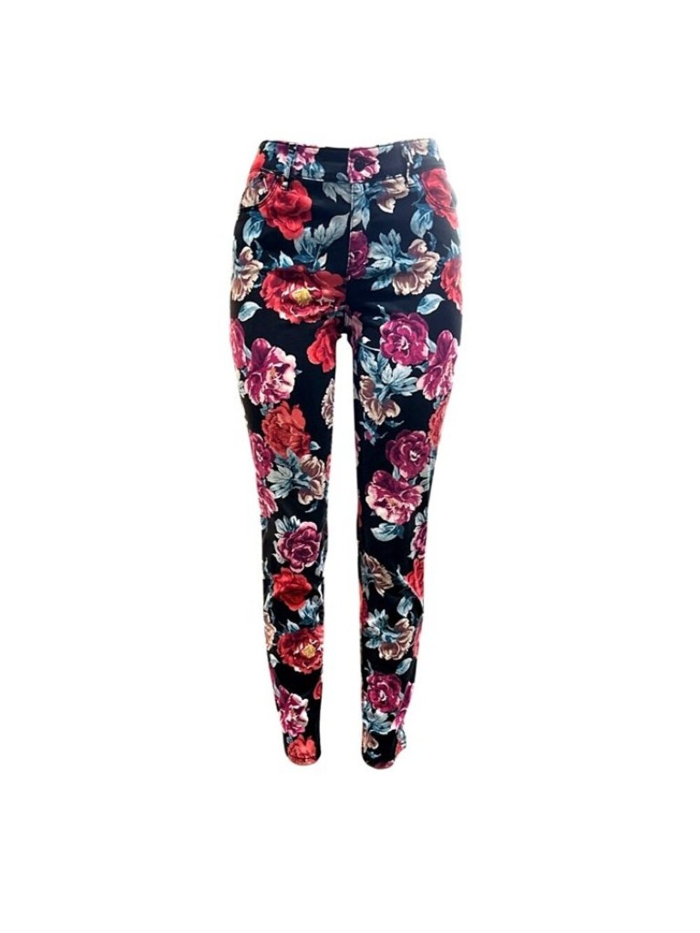 Chicos Size 0 Black Floral Print Stretch Jeggings Slim Fit Stylish Travel Pants